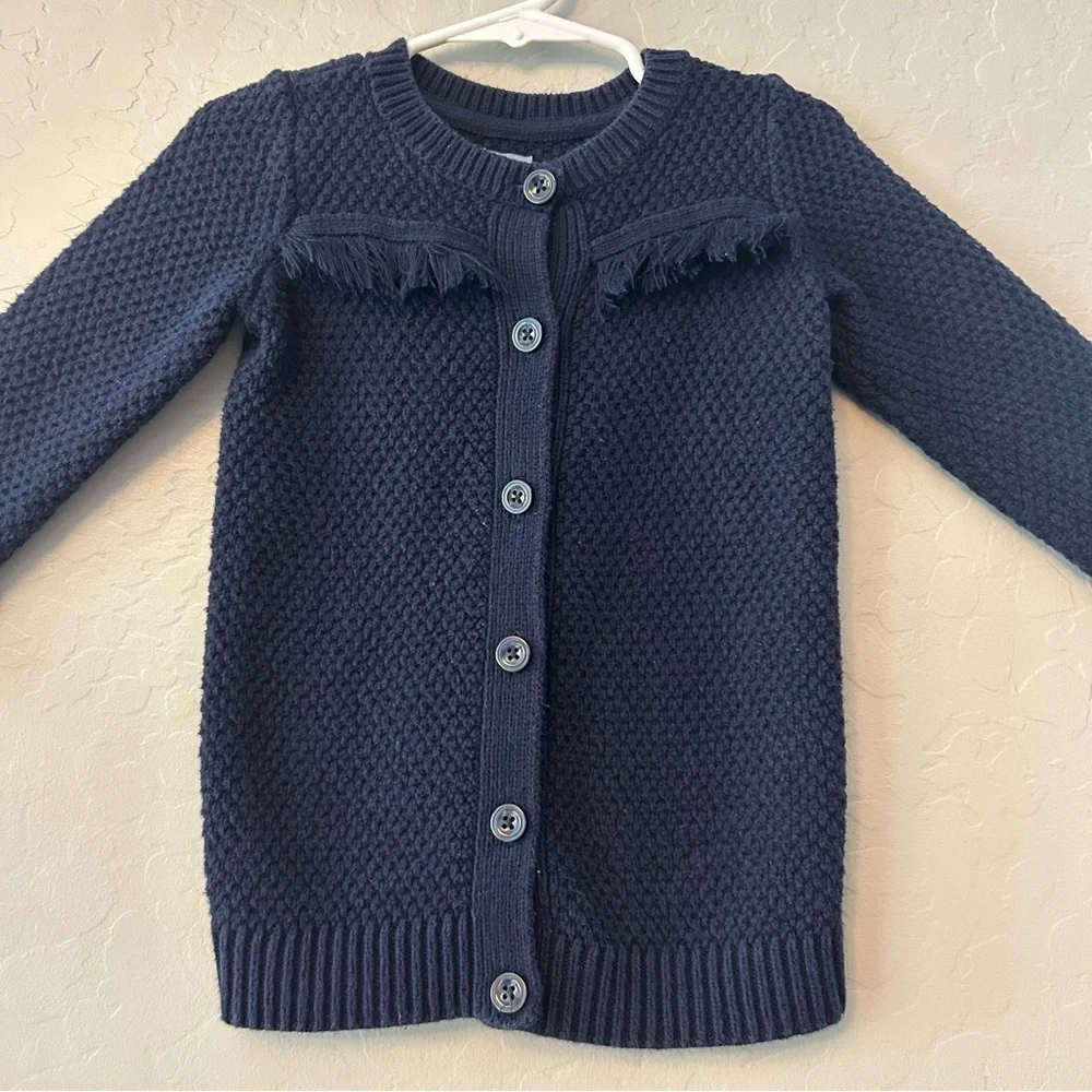 Baby Gap navy blue button front knit cardigan with fringe details size 2 years